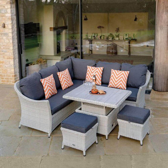 2021 Bramblecrest Monterey Outdoor Sofa Set With Mini Ceramic Adjustable Garden Dining Table - Dove Grey