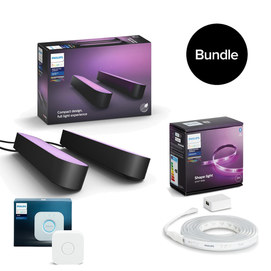 Philips Hue - Play Light Bar 2-Pack & Lightstrip Plus Starter Kit 2 meter & Bridge 2.1 - Bundle