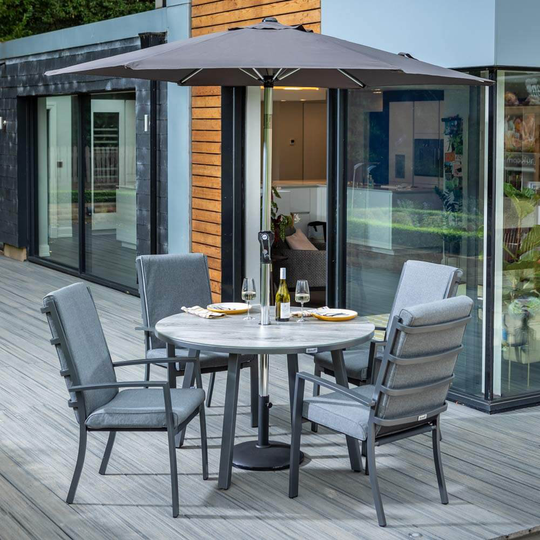 Hartman Vienna 4 Seat Round Garden Dining Set With Tuscan Table – Grey/Slate