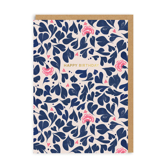 Happy Birthday Marble Hearts and Flowers Card
