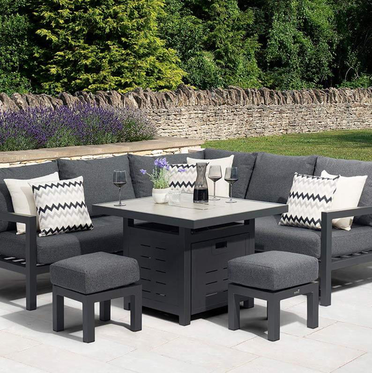 Bramblecrest La Rochelle Mini Corner Sofa Set With Fire Pit Ceramic Table - Anthracite/Dark Grey