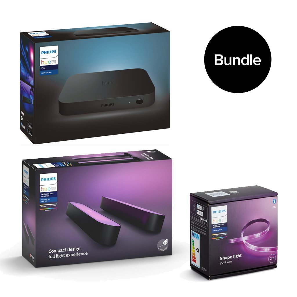 Philips Hue - HDMI Sync Box & 2m Lighstrip & Playbars - Bundle