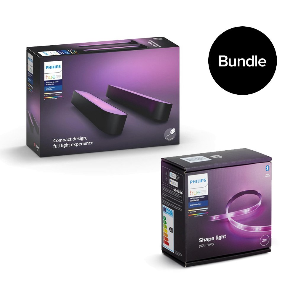 Philips Hue - Play Light Bar 2-Pack Black & lighstrip - Bundle