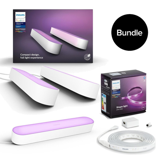 Philips Hue - Play Light Bar 2-Pack & Extension & Lightstrip Plus Starter Kit 2 meter - Bundle