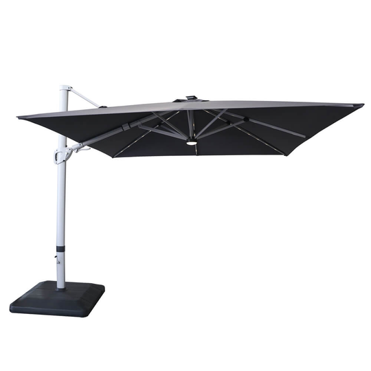 2021 Hartman Caribbean 3m Square Cantilever Parasol with Water Fillable Base & LED lights - Grey