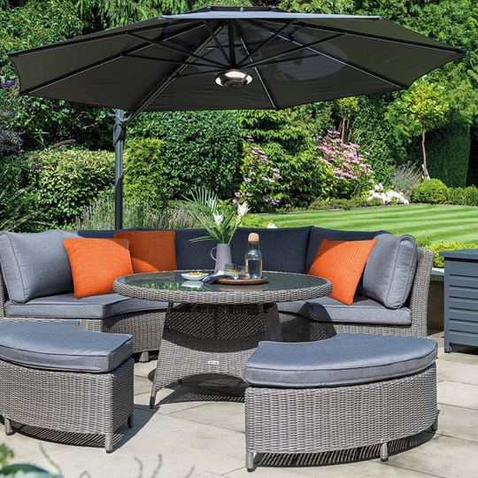 Kettler 3.5m Free Arm Parasol with LED Lighting and Wireless Speaker - Slate