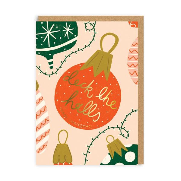 Deck The Halls Baubles Christmas Card