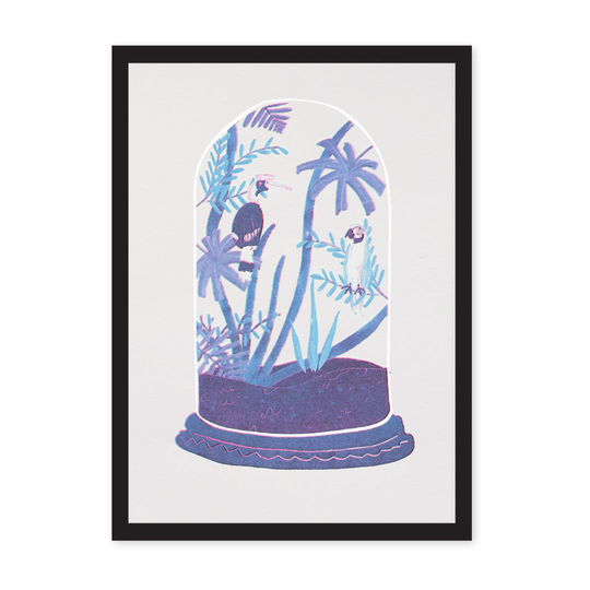 Tropical Terrarium Blue Riso Print A4