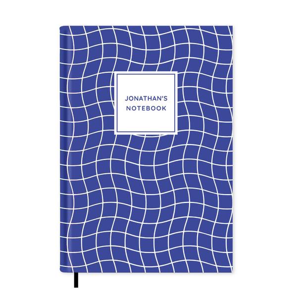Blue Wavy Check Notebook A5 - Personalised