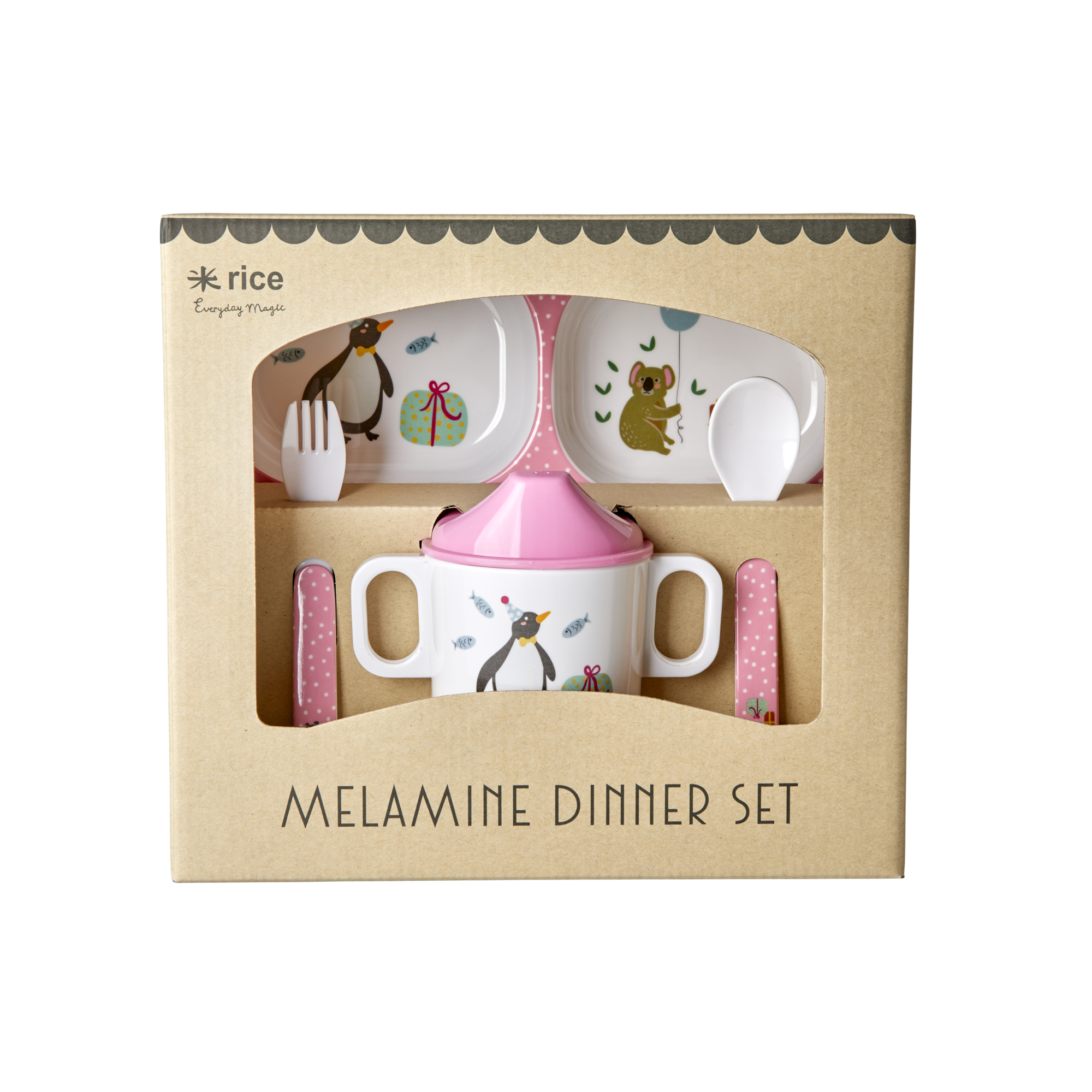 Rice - Melamine Baby Dinner Set Giftbox - Pink Party Animal Print