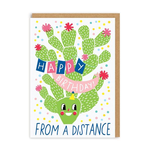 Birthday From A Distance Cactus Greeting Card