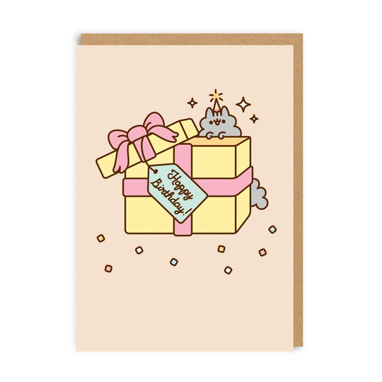 Pusheen Happy Birthday Present With Tag Greeting Card