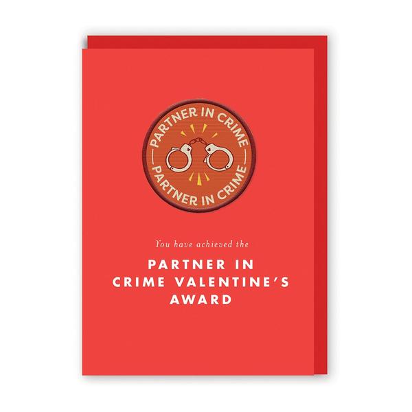 Valentine's Partner In Crime Woven Patch Greeting Card