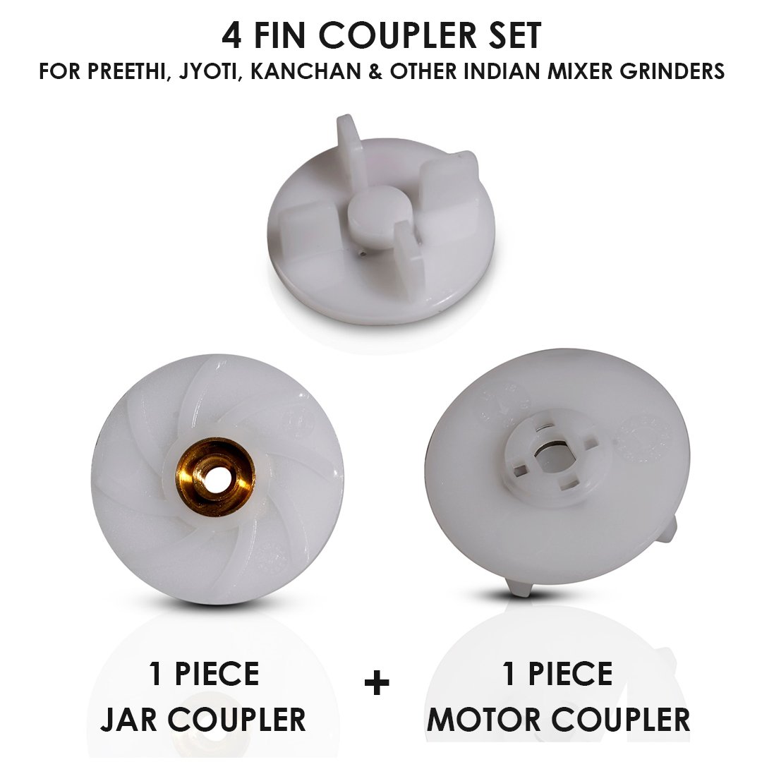 4 FIN Coupler Set for Preethi, Jyoti, Kanchan & Other Indian Mixer Grinders (Models 1 & 2)