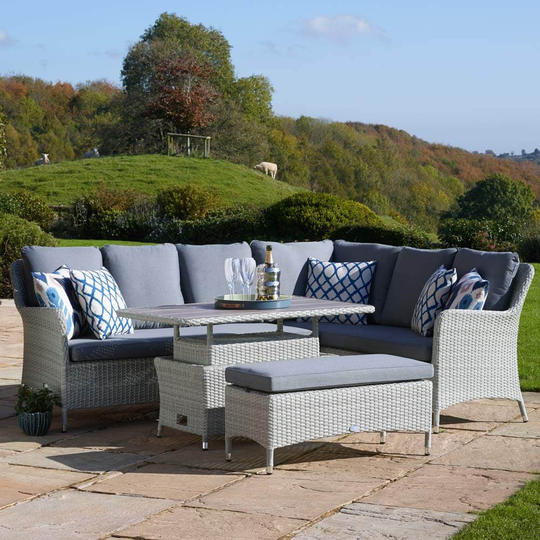 2021 Bramblecrest Tetbury Garden Sofa Set With Rectangle Adjustable Table & Dining Bench - Cloud