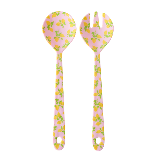 Rice - Melamine Salad Spoon & Fork - Lemon Print
