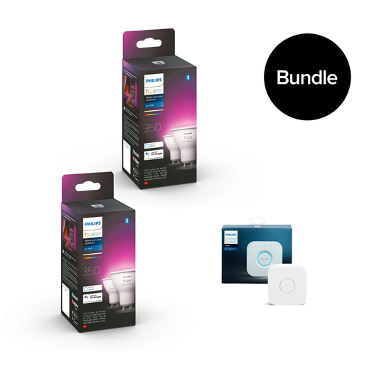 Philips Hue - 2x GU10 2-Pack - White & Color Ambiance & Hue Bridge - Bundle