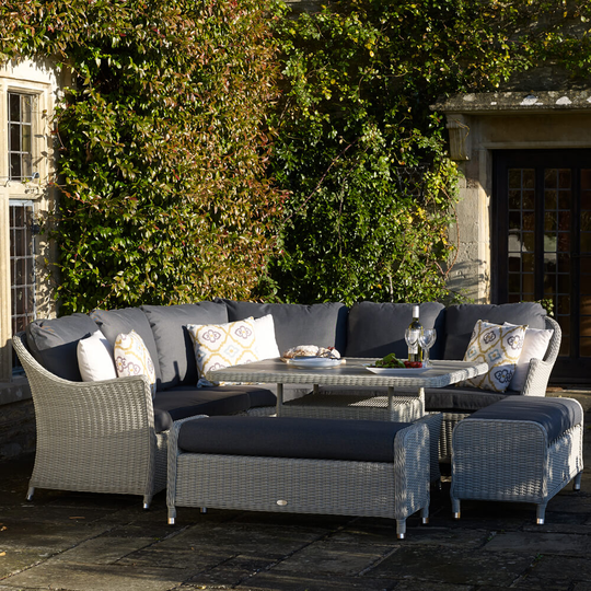 2021 Bramblecrest Monterey Outdoor Sofa Set With Square Ceramic Dining Table - Dove Grey