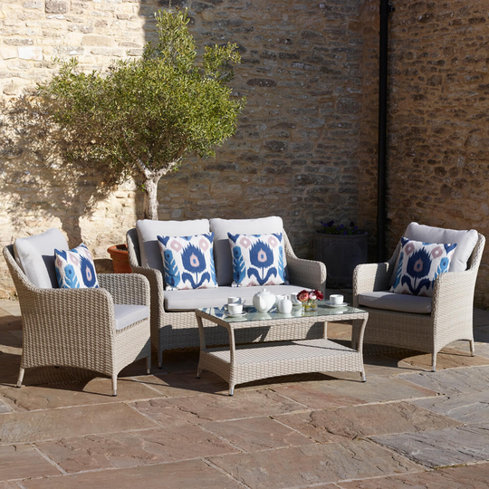 2021 Bramblecrest Tetbury 2 Seat Sofa Set With 2 Sofa Chairs & Coffee Table - Nutmeg