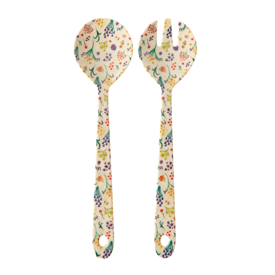 Rice - Melamine Salad Spoon & Fork - Wild Flowers Print
