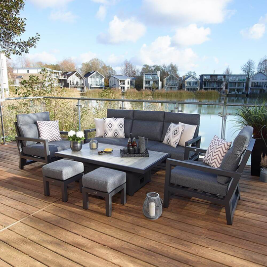 Bramblecrest La Rochelle Reclining 3 Seat Sofa 2 Armchair Set with Adjustable Dining Table - Anthracite/Dark Grey