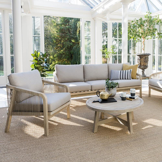 Kettler Cora Lounge Rope 3 Seat Sofa, 2 Cora Rope Arm Chair & Coffee Table Set – Acacia