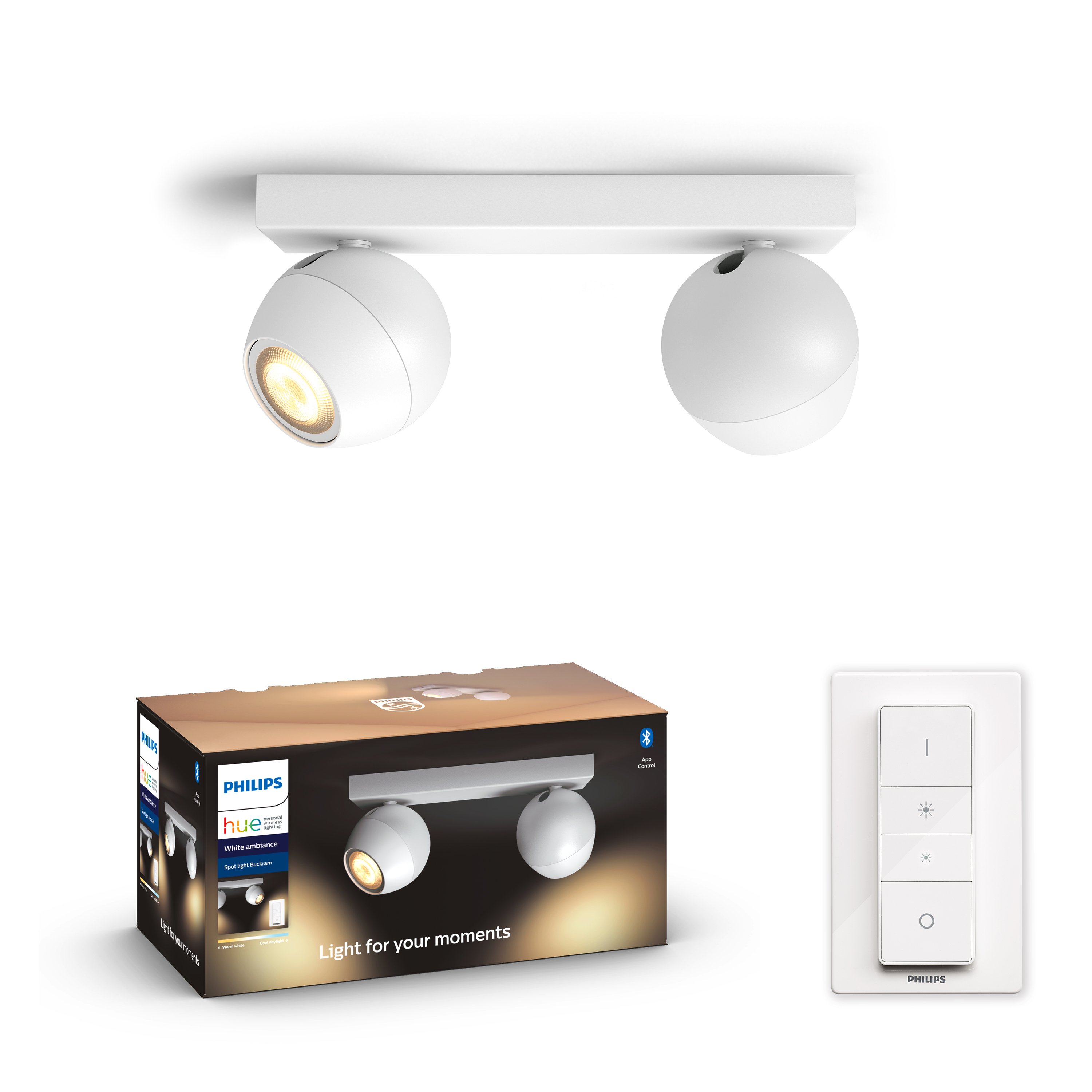 Philips Hue - BUCKRAM White 2x5.5W - White Ambiance - Bluetooth Included Dimmer
