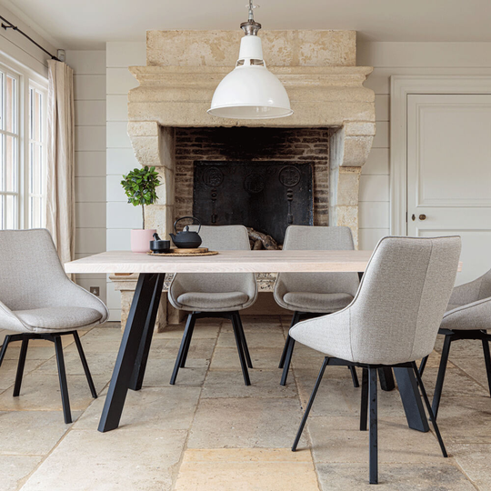 Valencia Solid Oak Dining Set – Natural Oak, with Gaudi Chairs - Light Grey