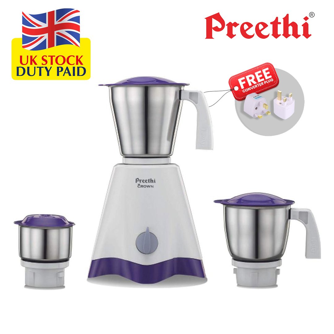 Preethi Crown 500-Watt Mixer Grinder (White/Purple)