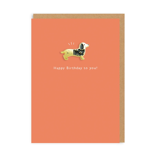 Sausage Dog Enamel Pin Greeting Card