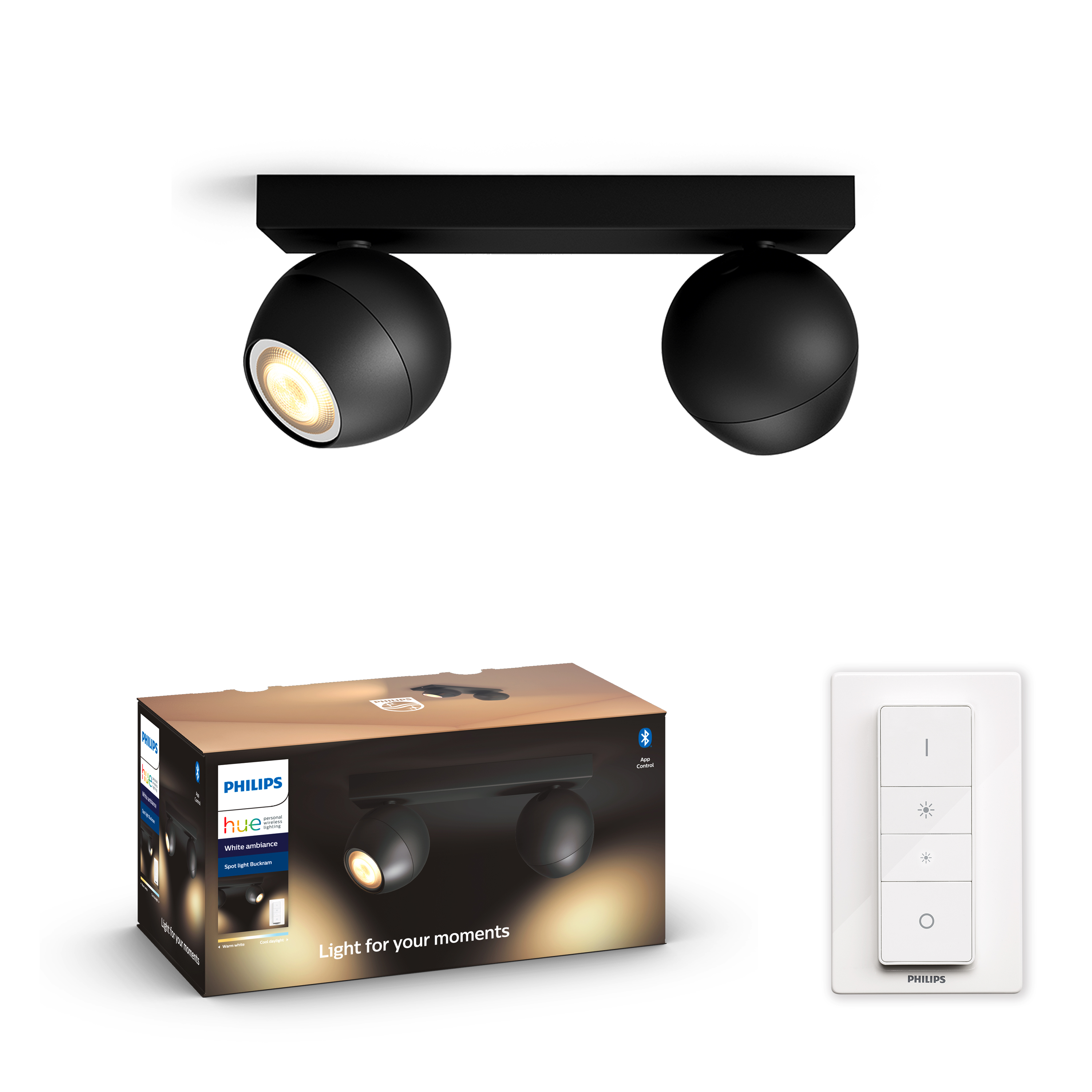 Philips Hue - BUCKRAM - Black 2x5.5W - White Ambiance - Bluetooth Included Dimmer - E