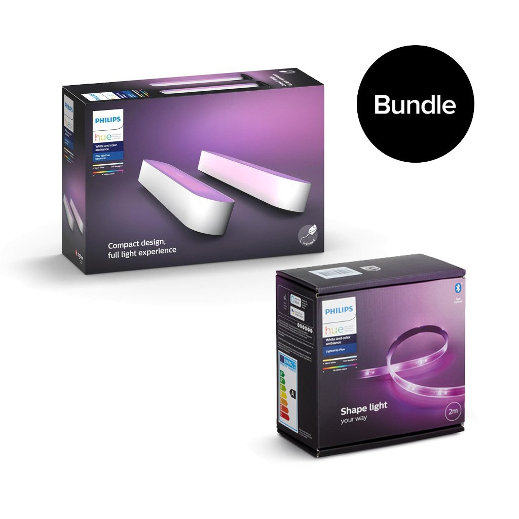 Philips Hue - Play Light Bar 2-Pack White & Lightstrip - Bundle