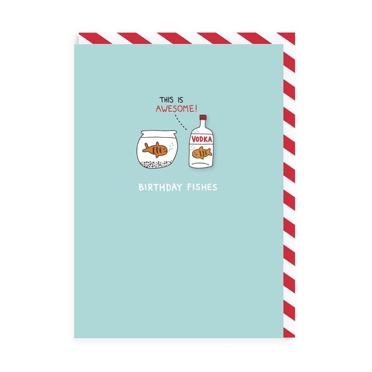 Birthday Vodka Fishes Enamel Pin Card