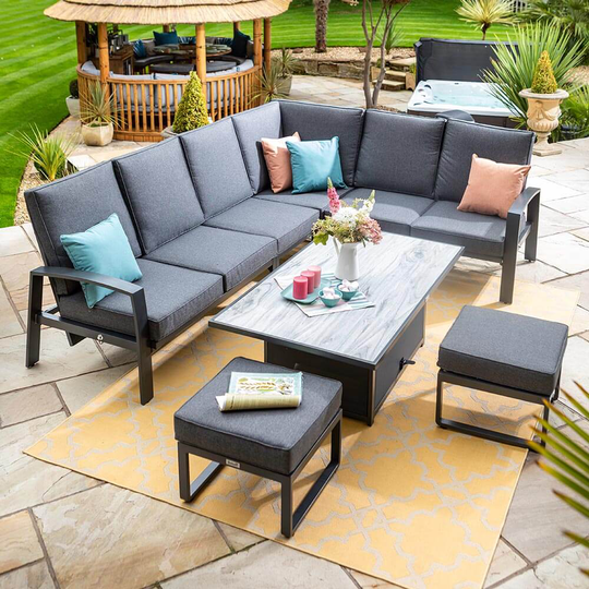 Hartman Vienna Reclining Rectangular Casual Dining Set With Tuscan Adjustable Table – Grey/Slate