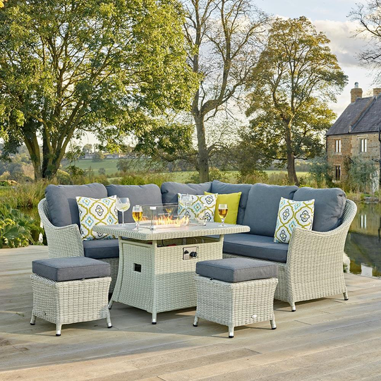 Bramblecrest Monterey Outdoor Sofa Set With Mini Fire Pit Dining Table - Dove Grey