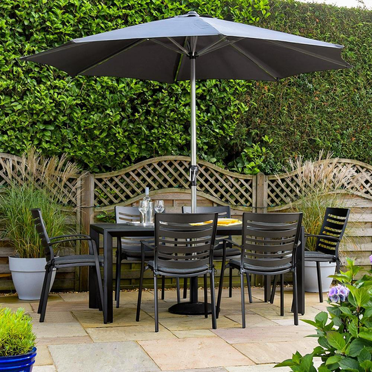 Hartman Aurora 6 Seat Rectangular Table Garden Dining Set – Carbon/Pewter