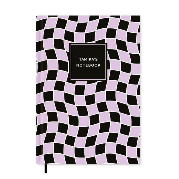 Pink & Black Wavy Check Notebook A5 - Personalised