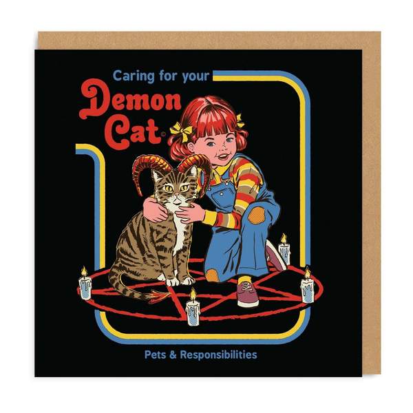 Caring For Your Demon Cat Square Greeting Card