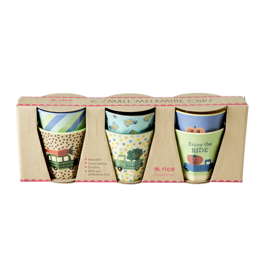 Rice - 6 Pcs Small Melamine Kids Cups - Happy Cars Prints