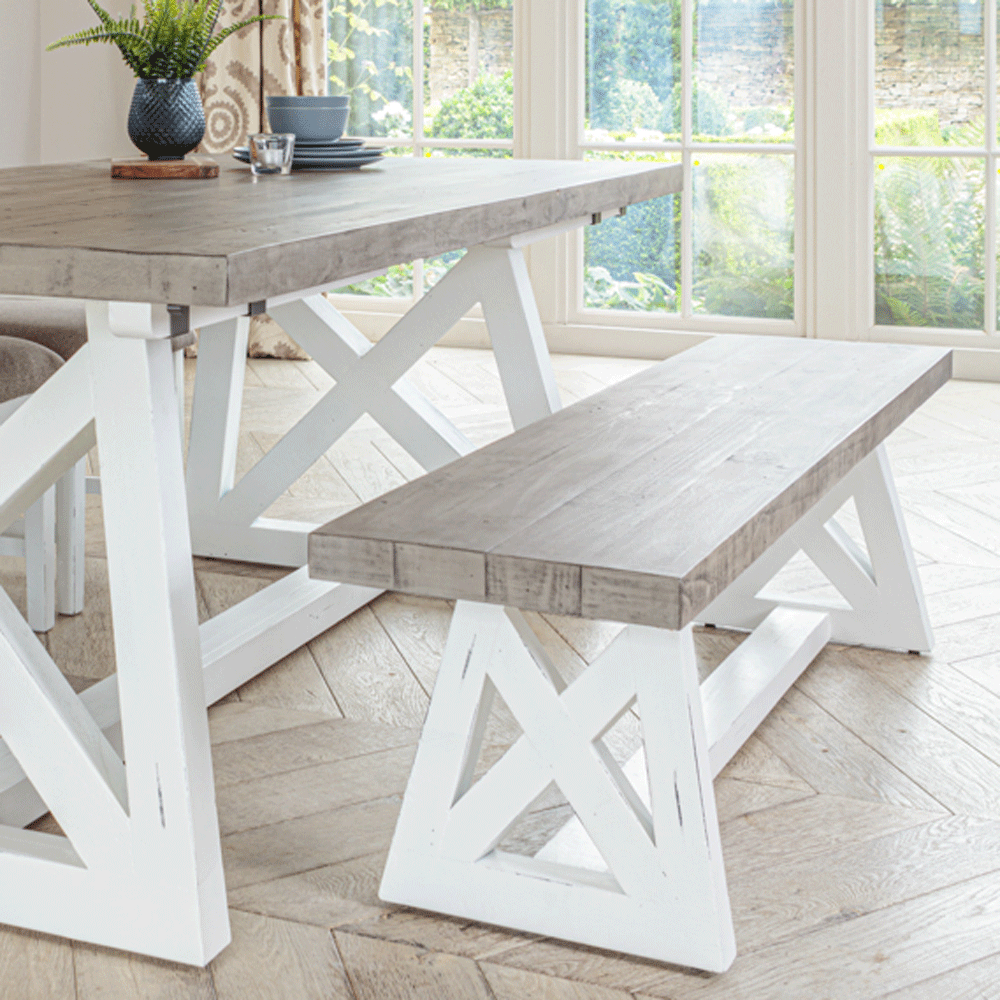The White and Grey Dining Bench (Small 1.4m)