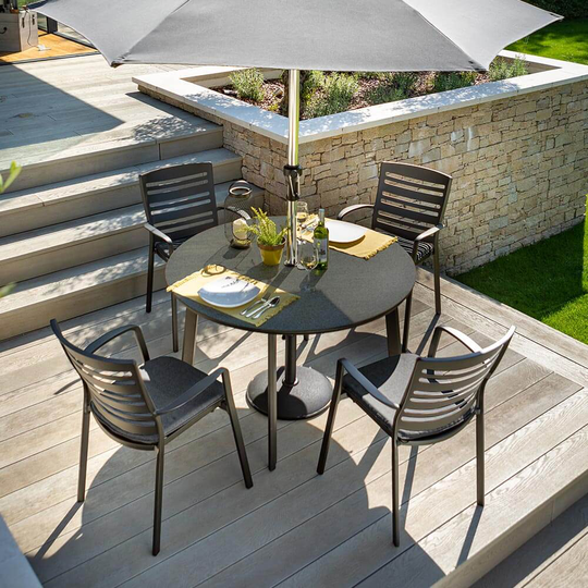 Hartman Aurora 4 Seat Round Garden Dining Set – Carbon/Pewter