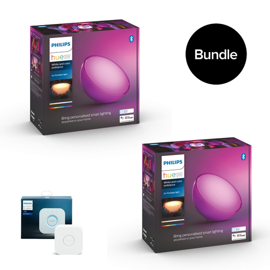 Philips Hue - 2x Go Table Lamp - White & Color Ambiance & Hue Bridge - Bundle