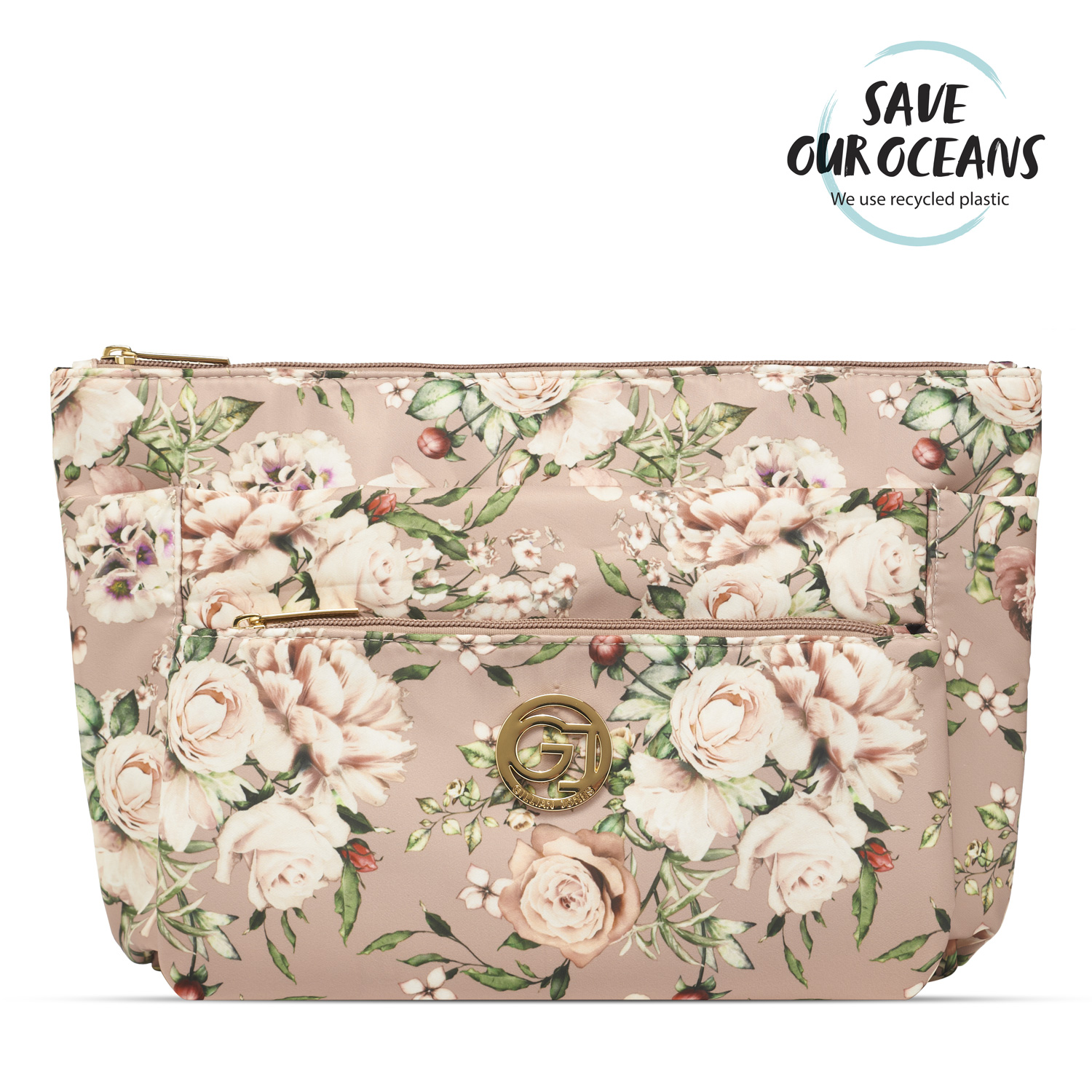 Gillian Jones - 3-Compartment Cosmetic Bag - Pink Floral Print