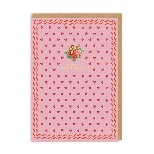 Happy Valentine's Day Flower Enamel Pin Greeting Card