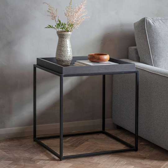 Matte Oak Tray Side Table Charcoal