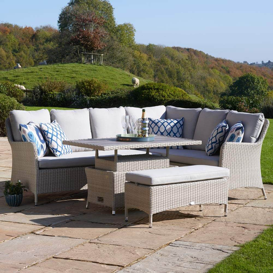 2021 Bramblecrest Tetbury 7-Seat Outdoor Sofa Set With Adjustable Table & Bench - Nutmeg