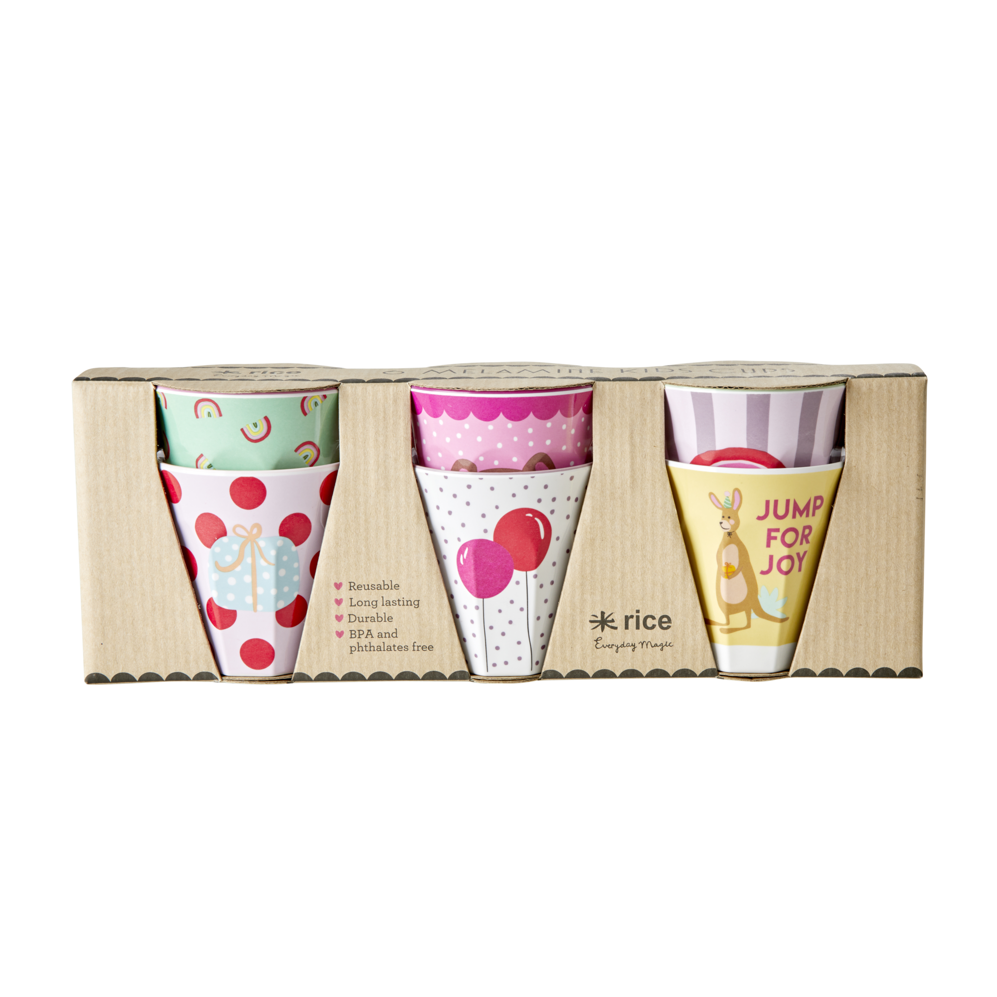 Rice - 6 Pcs Small Melamine Kids Cups - Pink Party Animal Prints