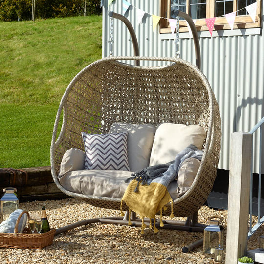 2021 Bramblecrest Monterey Double Hanging Cocoon Chair With Cushions - Sandstone