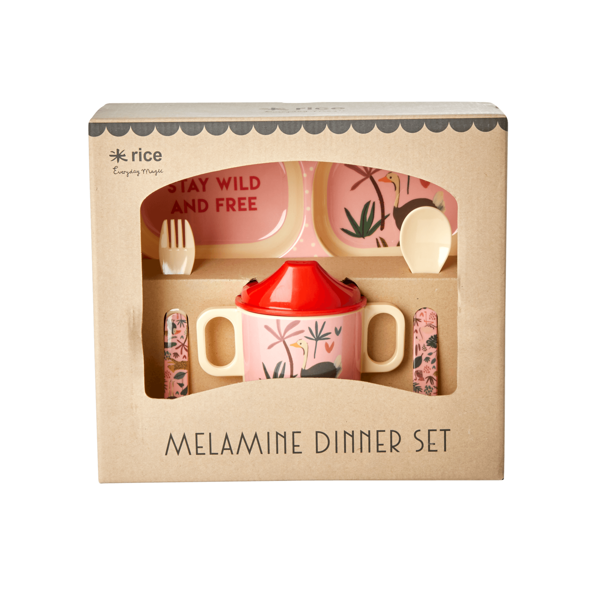 Rice - Melamine Baby Dinner Set Giftbox - Pink Jungle Animals Print