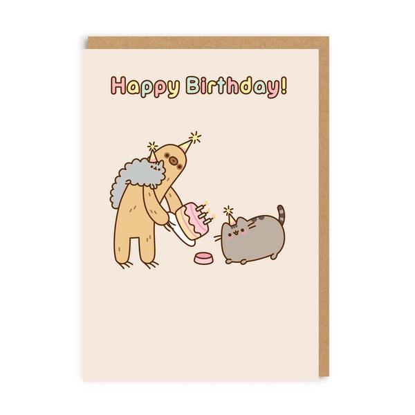 Pusheen Happy Birthday Sloth Greeting Card